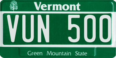 VT license plate VUN500