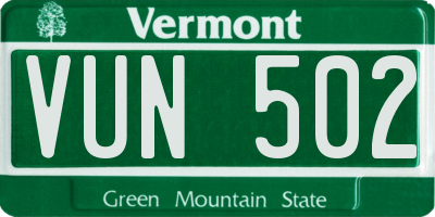 VT license plate VUN502