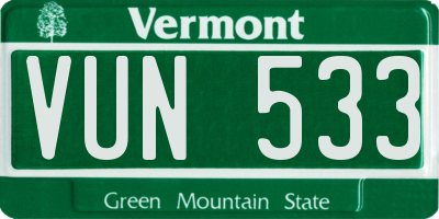 VT license plate VUN533