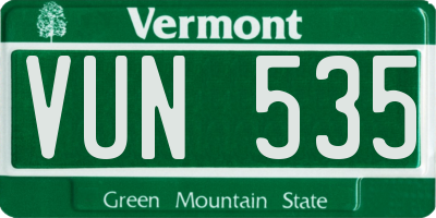 VT license plate VUN535