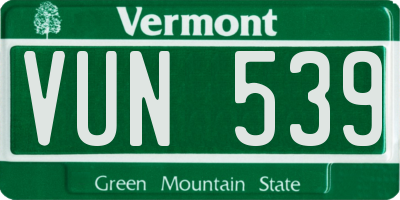 VT license plate VUN539