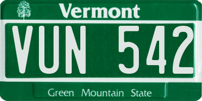 VT license plate VUN542