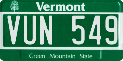 VT license plate VUN549