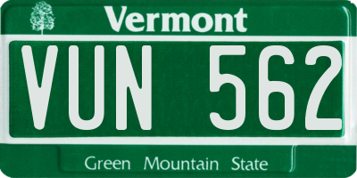 VT license plate VUN562