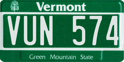 VT license plate VUN574