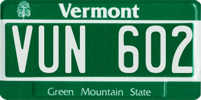 VT license plate VUN602