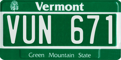 VT license plate VUN671