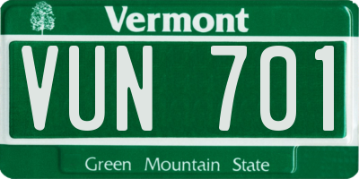 VT license plate VUN701