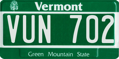 VT license plate VUN702