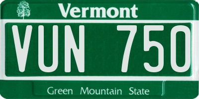 VT license plate VUN750