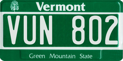 VT license plate VUN802