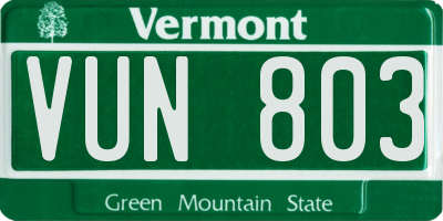VT license plate VUN803