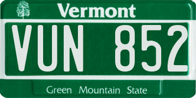 VT license plate VUN852