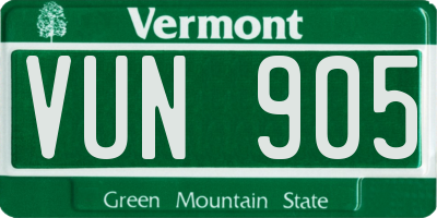 VT license plate VUN905