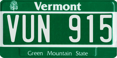 VT license plate VUN915