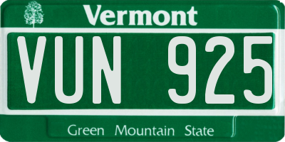 VT license plate VUN925