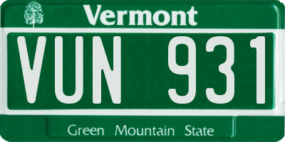 VT license plate VUN931
