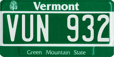 VT license plate VUN932