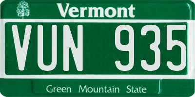 VT license plate VUN935