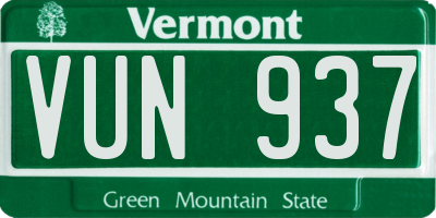 VT license plate VUN937