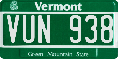 VT license plate VUN938