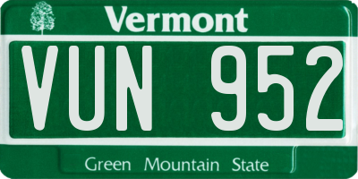 VT license plate VUN952