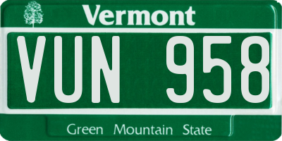VT license plate VUN958