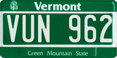 VT license plate VUN962