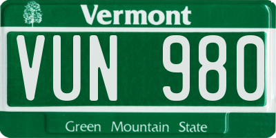 VT license plate VUN980