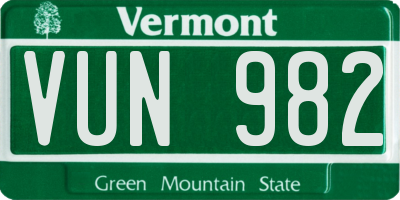 VT license plate VUN982