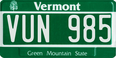VT license plate VUN985
