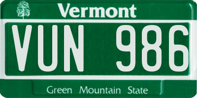 VT license plate VUN986