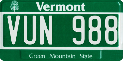 VT license plate VUN988
