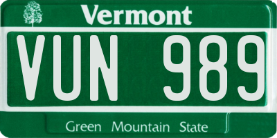 VT license plate VUN989
