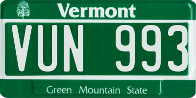 VT license plate VUN993