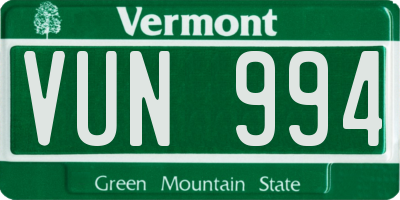 VT license plate VUN994