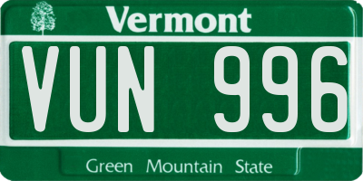 VT license plate VUN996