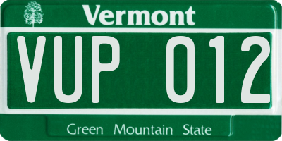 VT license plate VUP012