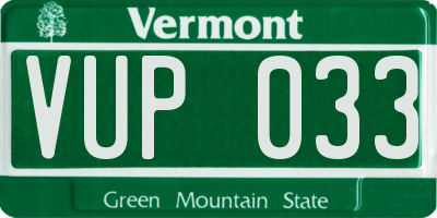 VT license plate VUP033