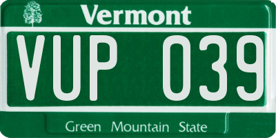 VT license plate VUP039