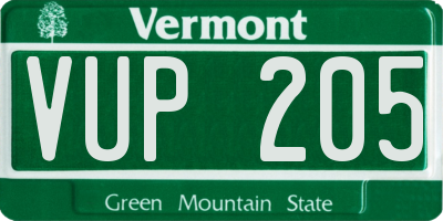 VT license plate VUP205