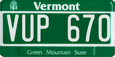 VT license plate VUP670