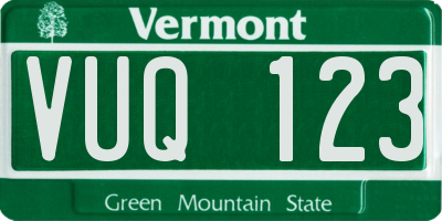 VT license plate VUQ123