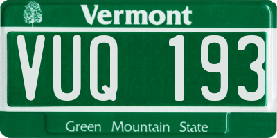 VT license plate VUQ193