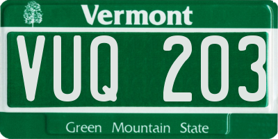 VT license plate VUQ203