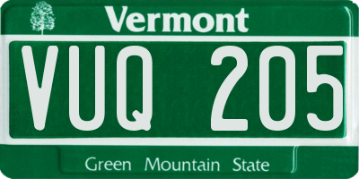 VT license plate VUQ205