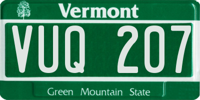 VT license plate VUQ207