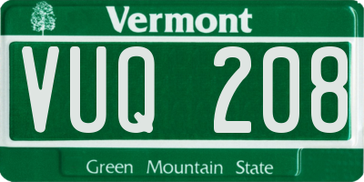 VT license plate VUQ208