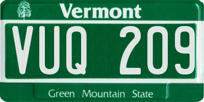 VT license plate VUQ209