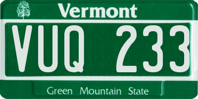 VT license plate VUQ233
